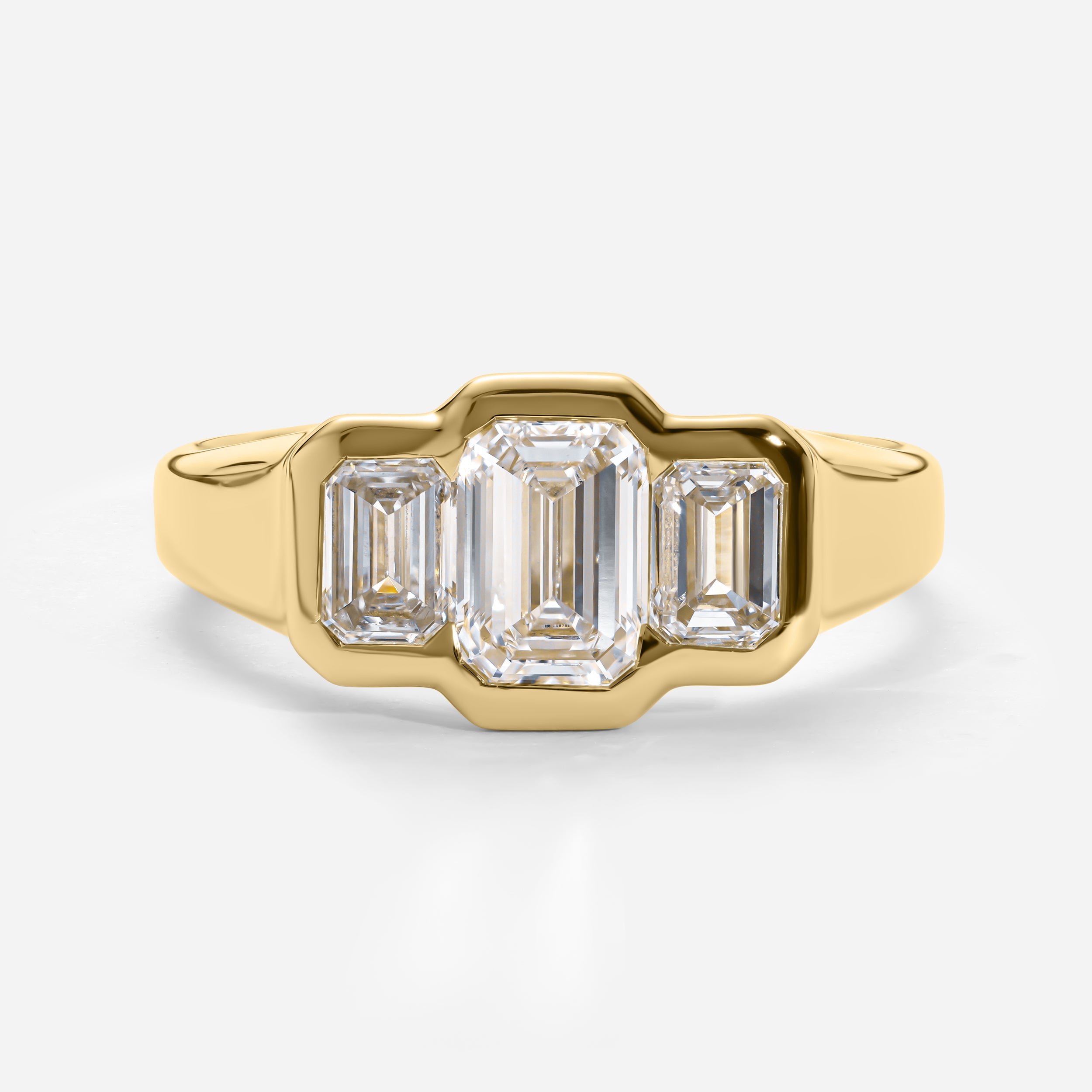 Three Stone Emerald Bezel | L
