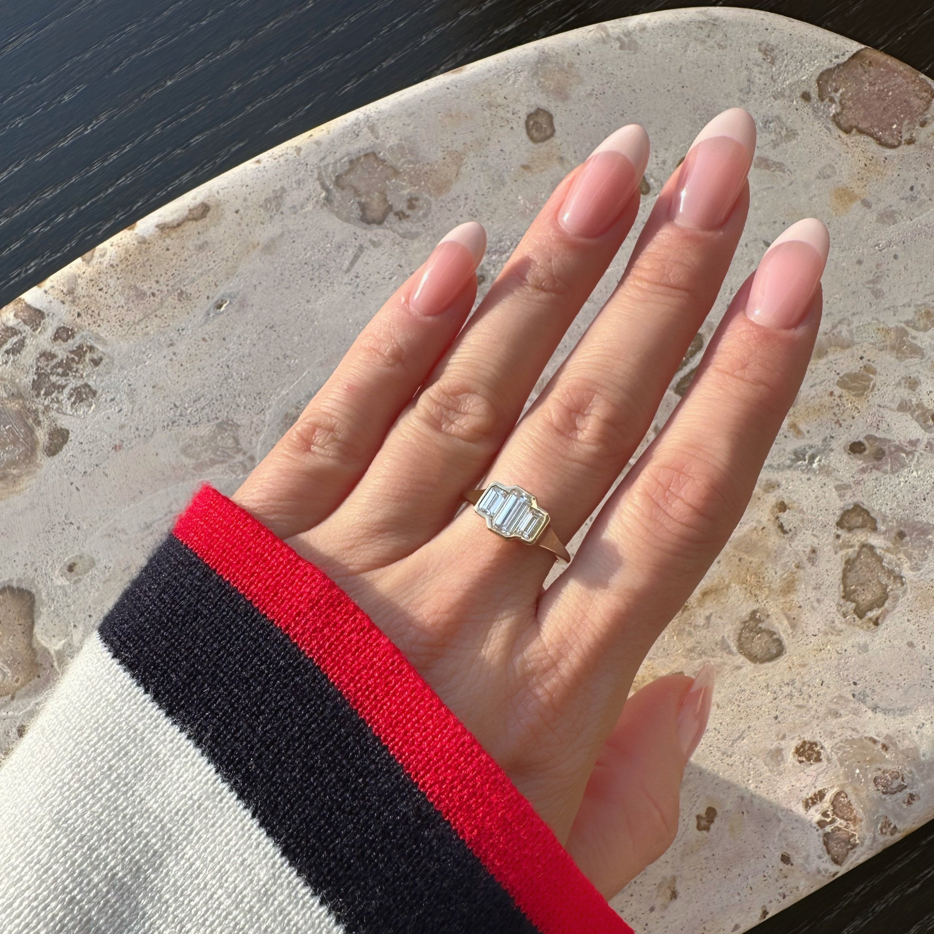 Three Stone Emerald Bezel | M