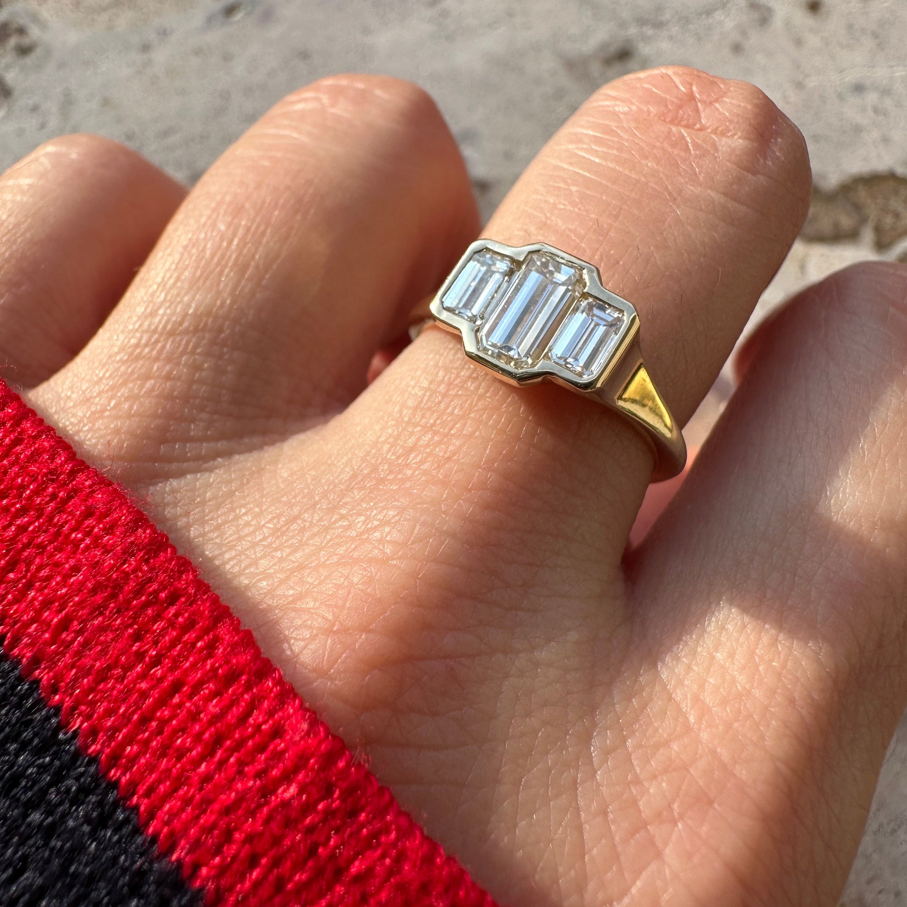Three Stone Emerald Bezel | M