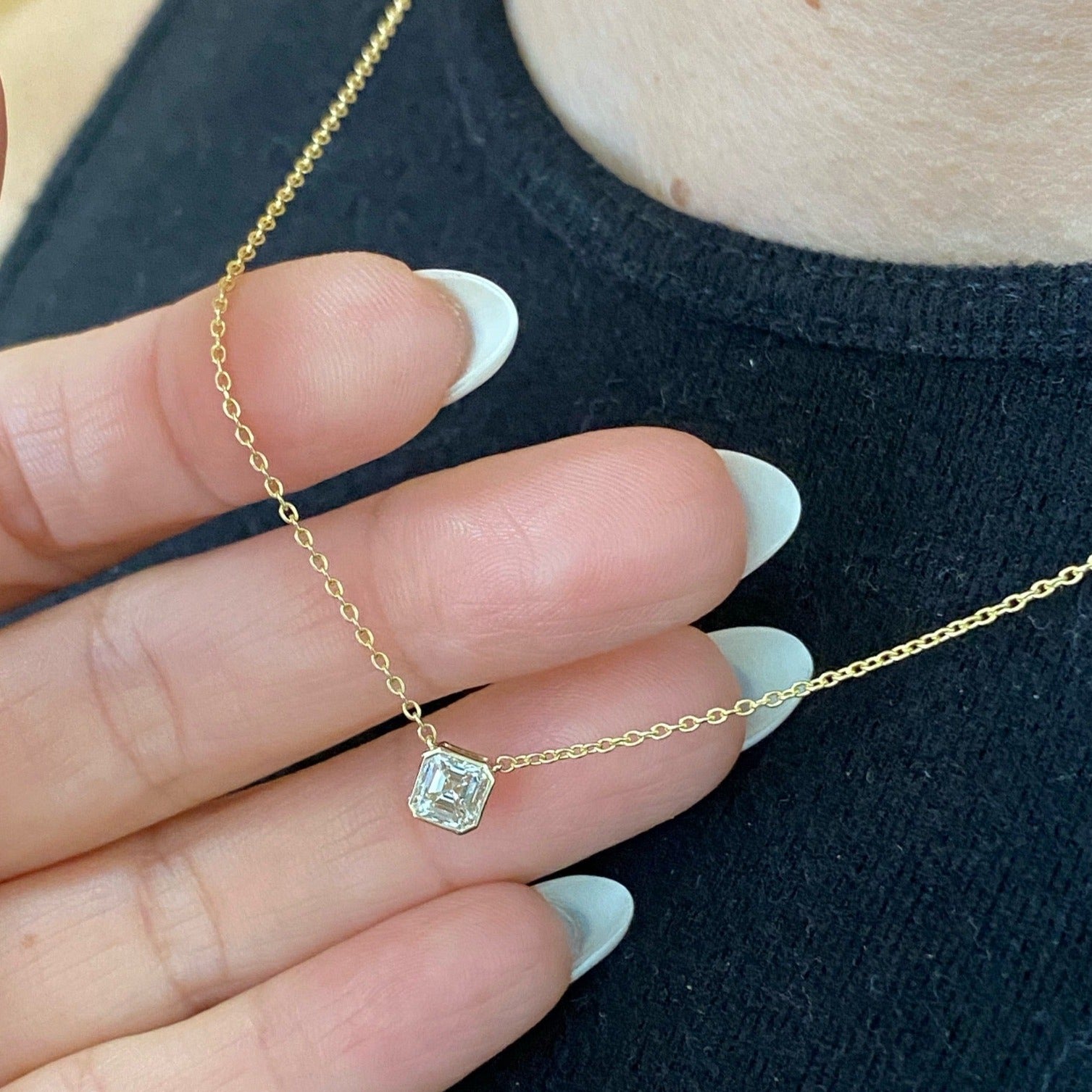 Asscher Cut Bezel Necklace