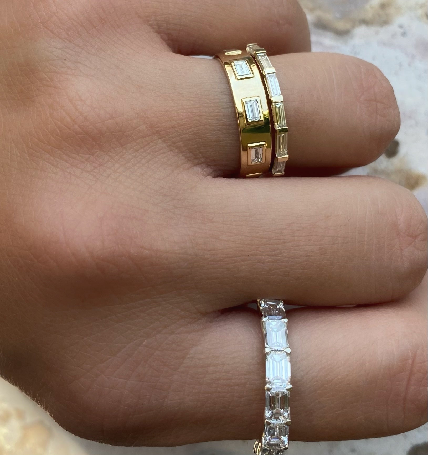East-West Emerald Cut Band