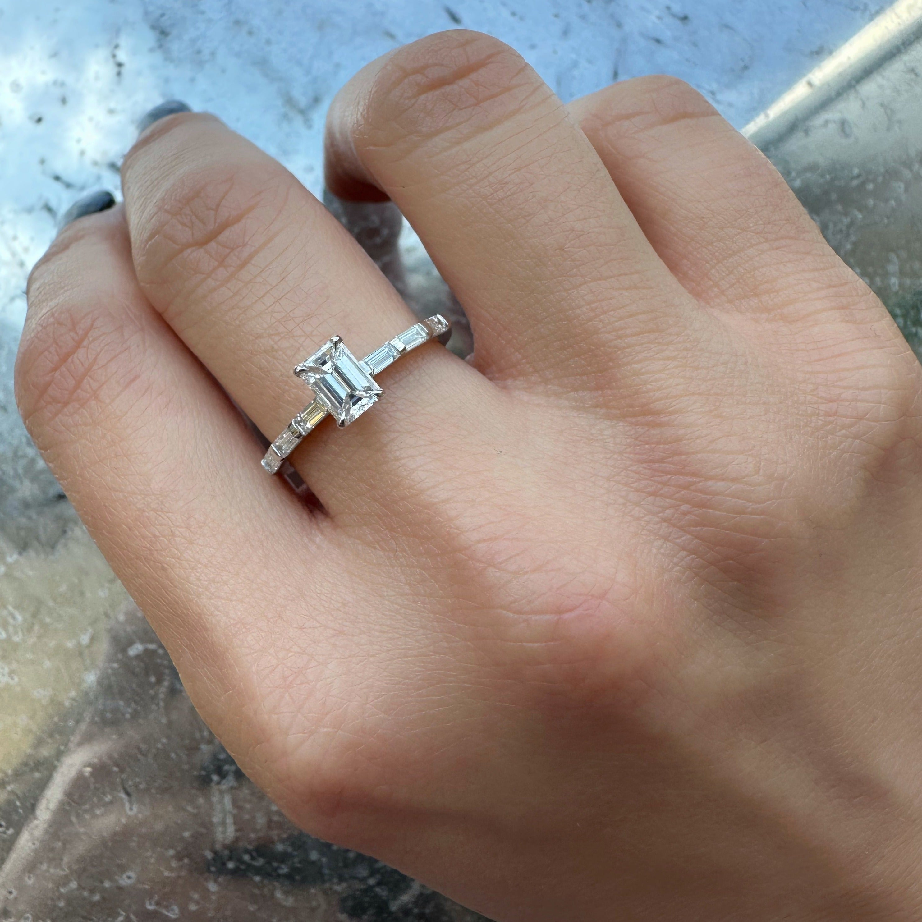 Emerald &  Baguettes Engagement Ring