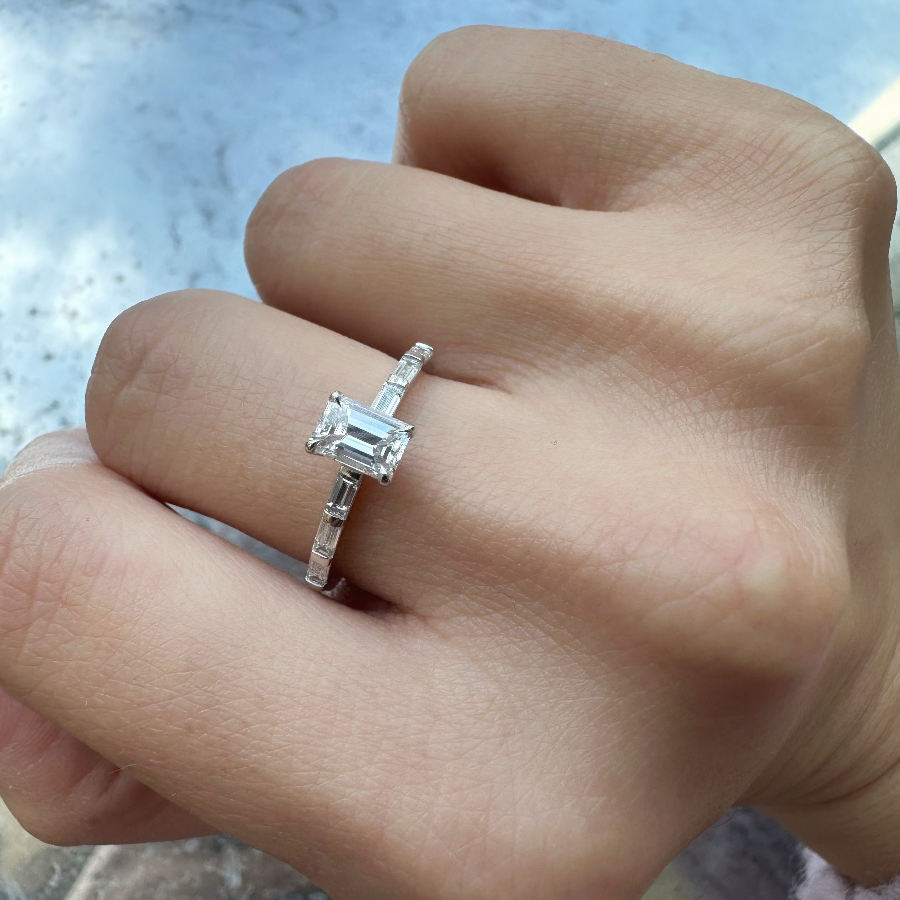 Emerald &  Baguettes Engagement Ring