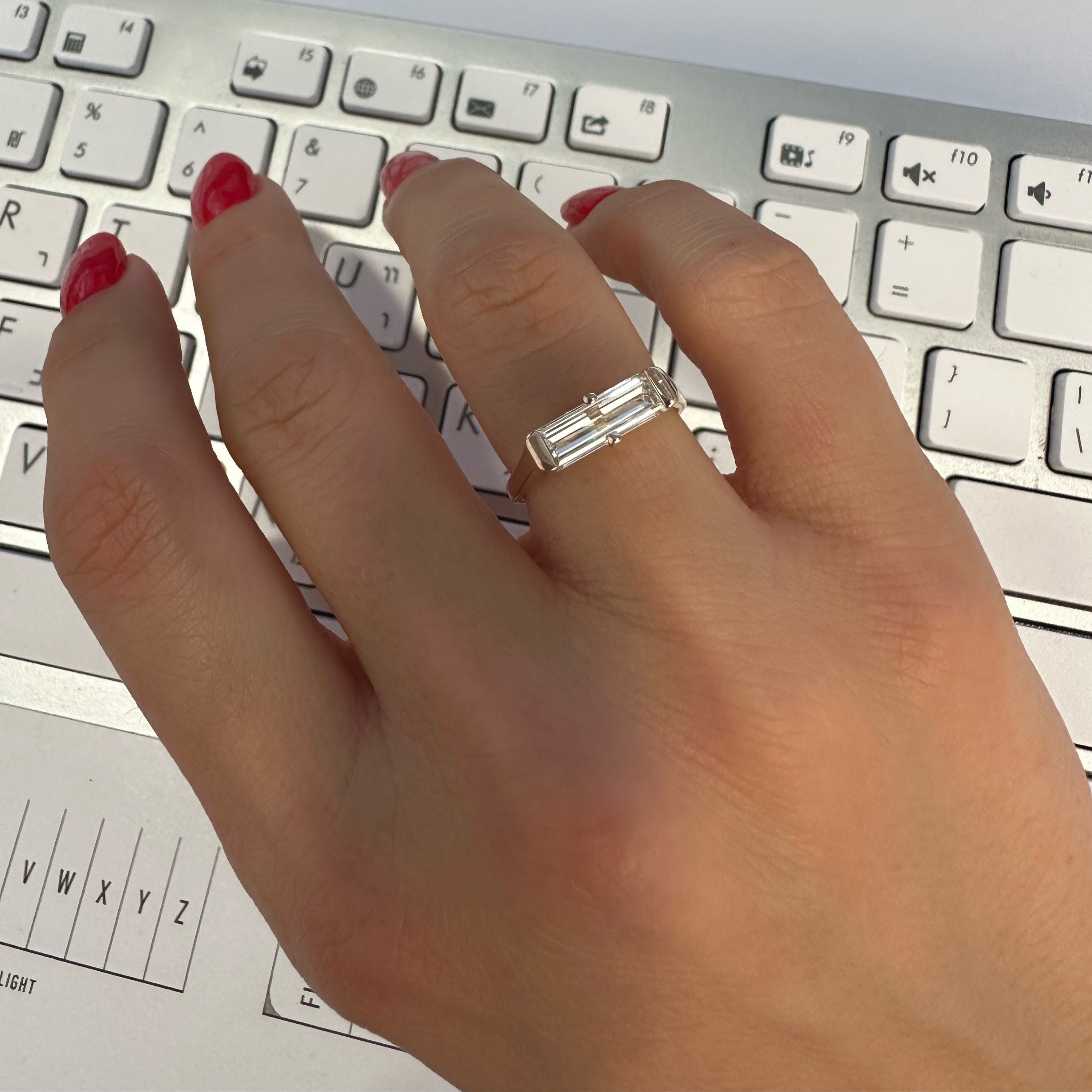 One Of a Kind Elongated Baguette Ring