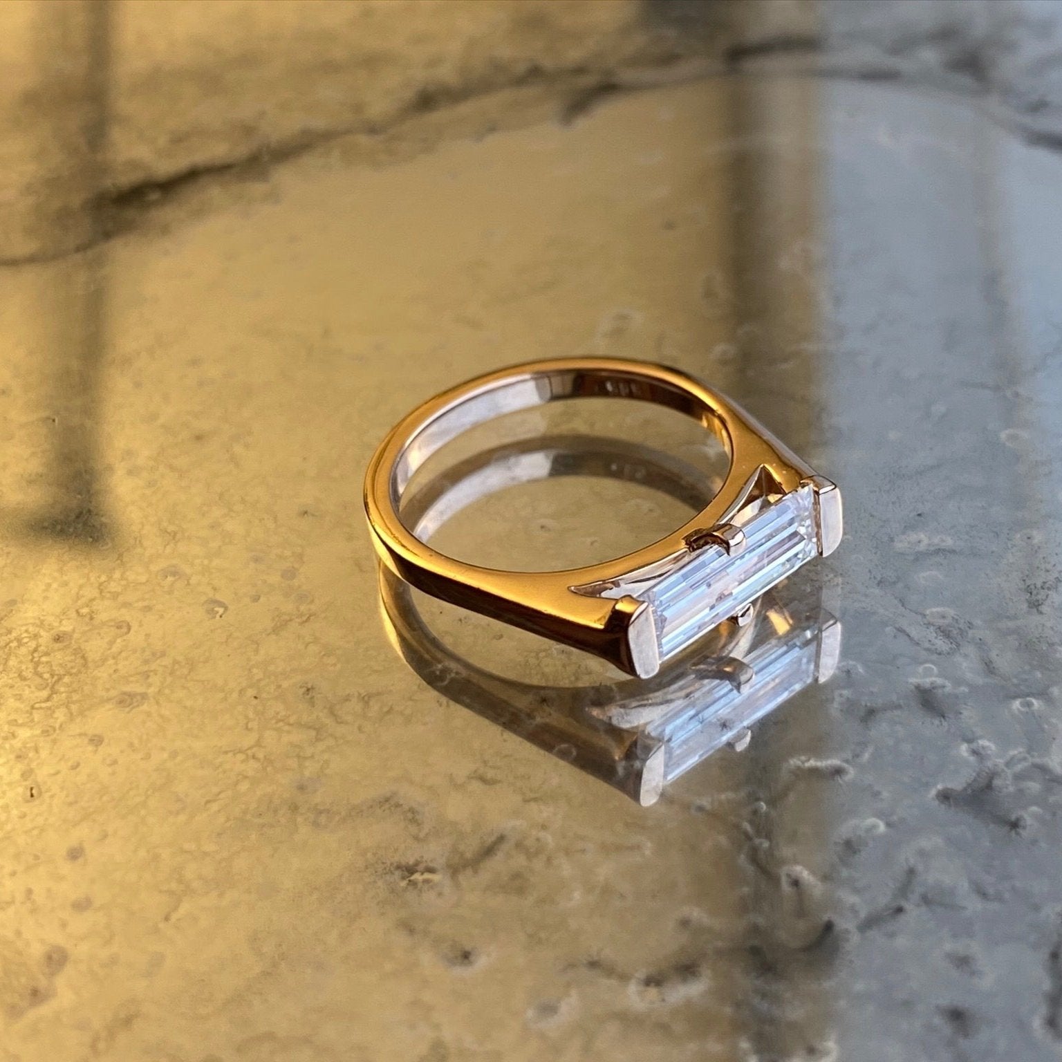 One Of a Kind Elongated Baguette Ring